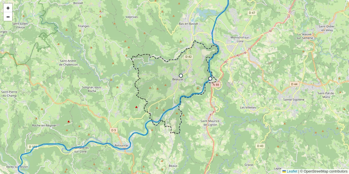 Carte du réseau de transport en commun à Beauzac - lignes de bus et arrêts