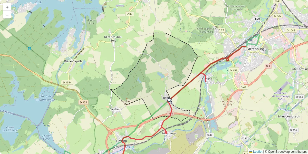 Carte du réseau de transport en commun à Bébing - lignes de bus et arrêts
