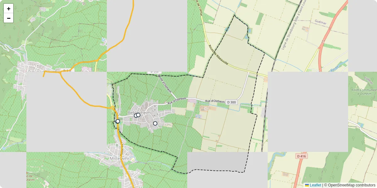 Carte du réseau de transport en commun à Beblenheim - lignes de bus et arrêts