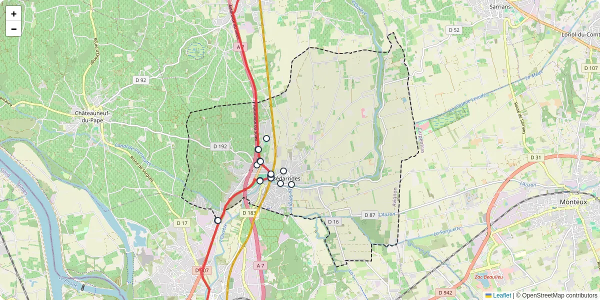 Carte du réseau de transport en commun à Bédarrides - lignes de bus et arrêts
