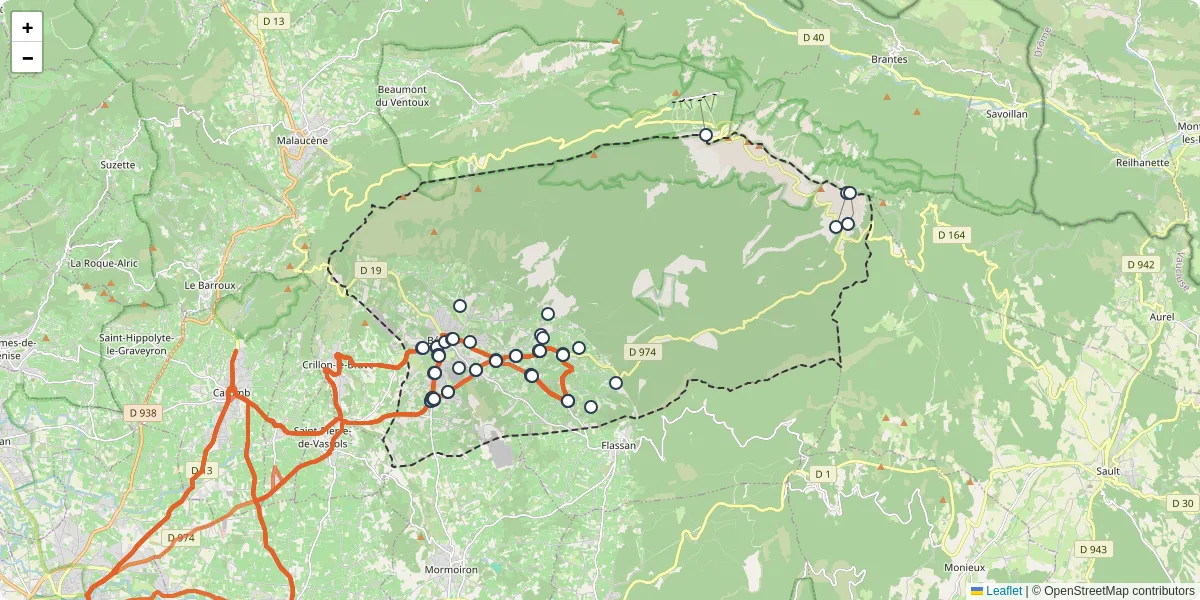 Carte du réseau de transport en commun à Bédoin - lignes de bus et arrêts