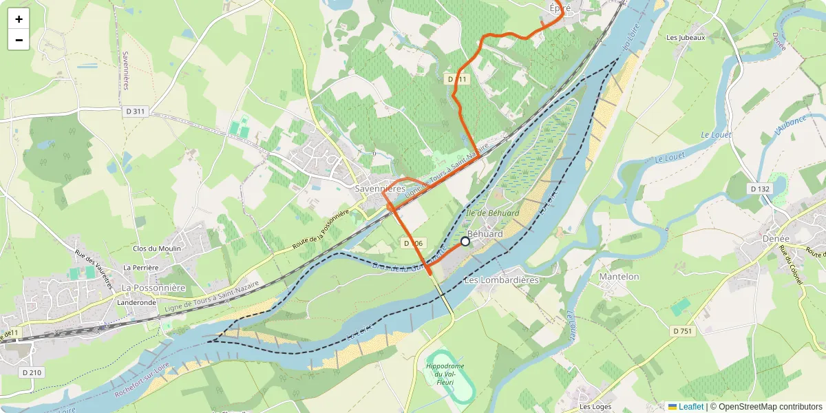 Carte du réseau de transport en commun à Béhuard - lignes de bus et arrêts
