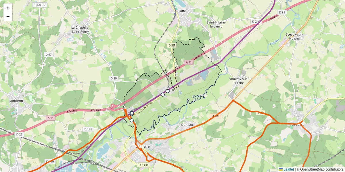 Carte du réseau de transport en commun à Beillé - lignes de bus et arrêts