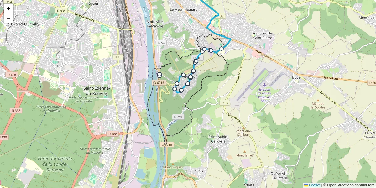 Carte du réseau de transport en commun à Belbeuf - lignes de bus et arrêts