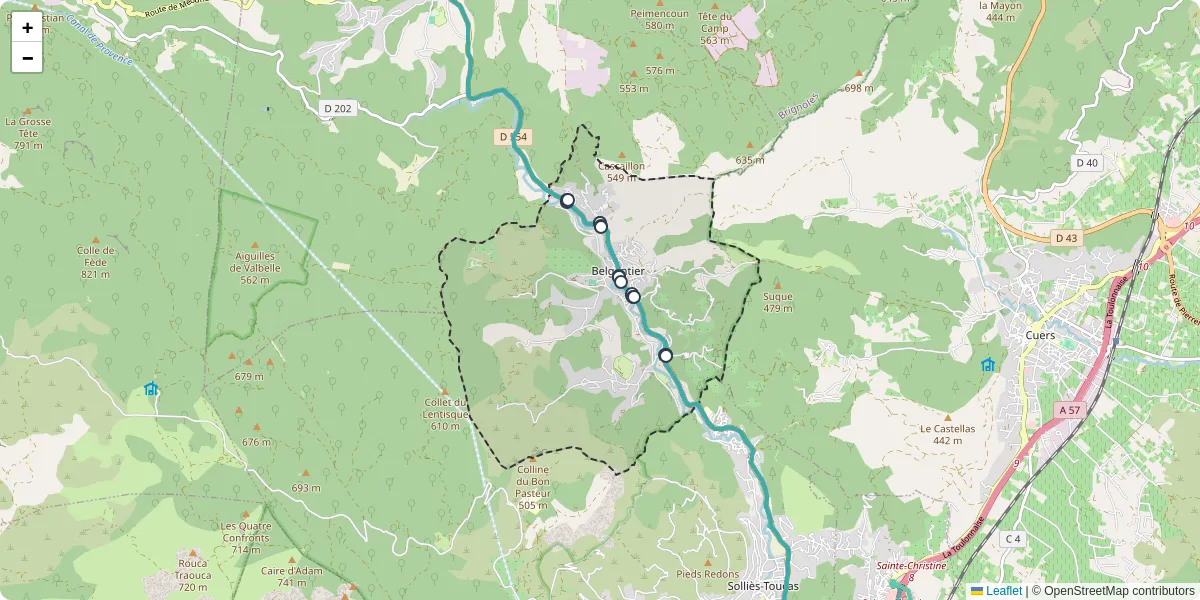 Carte du réseau de transport en commun à Belgentier - lignes de bus et arrêts