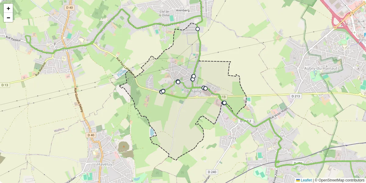 Carte du réseau de transport en commun à Bellaing - lignes de bus et arrêts