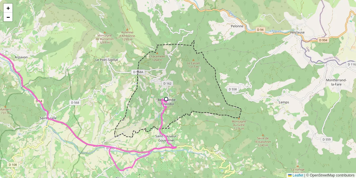 Carte du réseau de transport en commun à Bellecombe-Tarendol - lignes de bus et arrêts