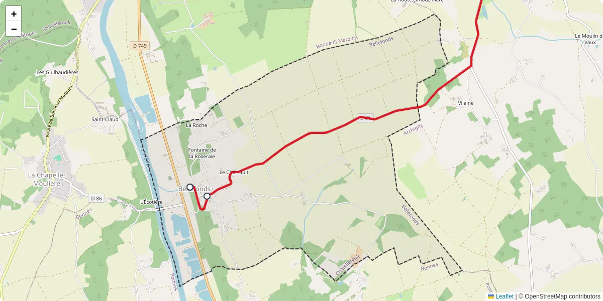 Carte du réseau de transport en commun à Bellefonds - lignes de bus et arrêts