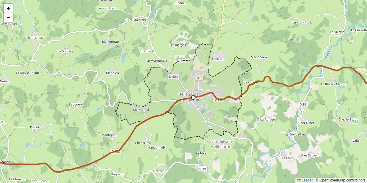 Carte du réseau de transport en commun à Bellegarde-en-Marche - lignes de bus et arrêts