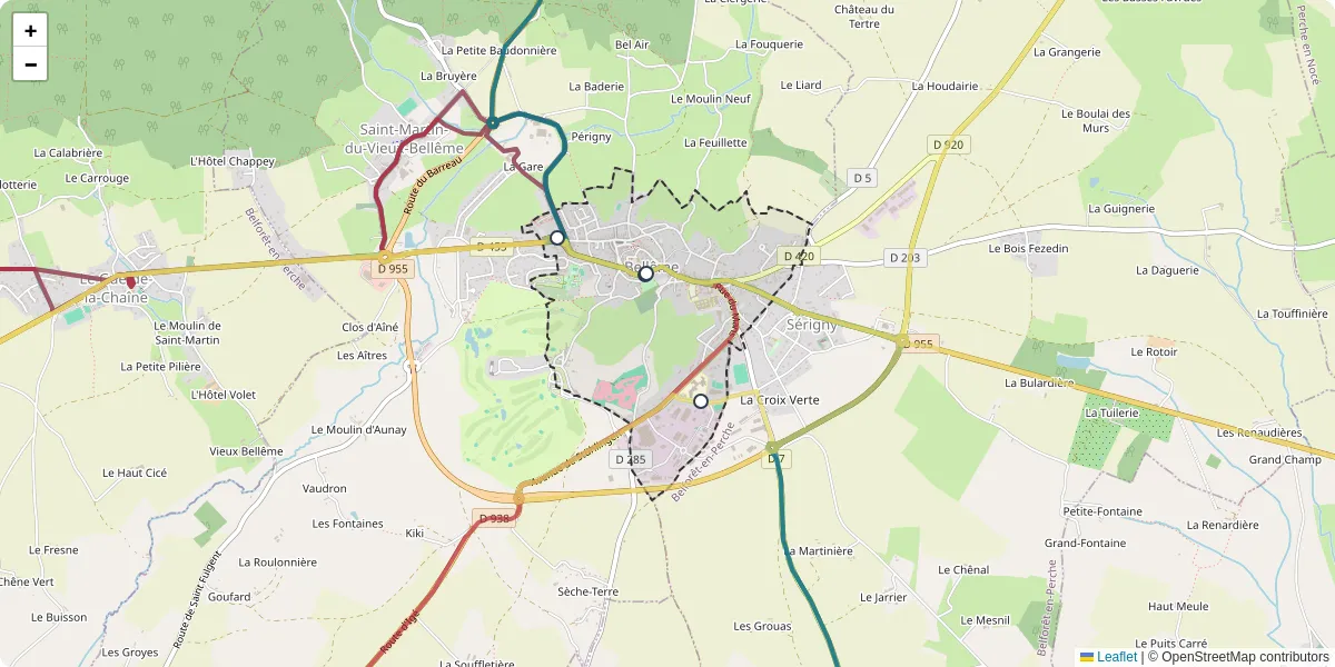 Carte du réseau de transport en commun à Bellême - lignes de bus et arrêts