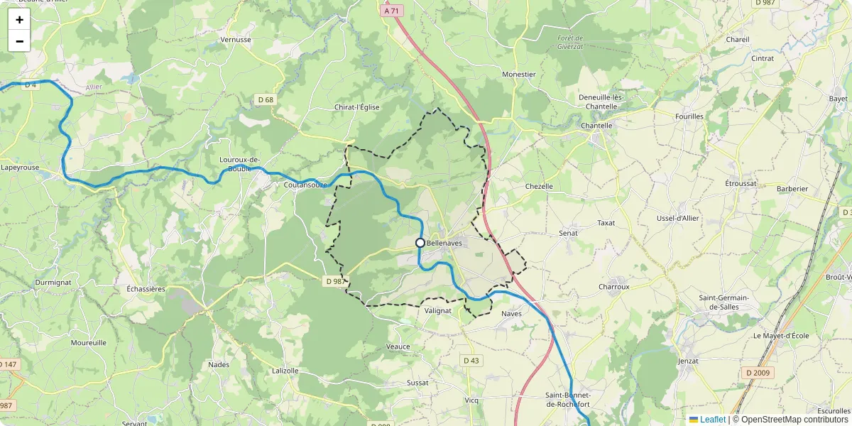 Carte du réseau de transport en commun à Bellenaves - lignes de bus et arrêts