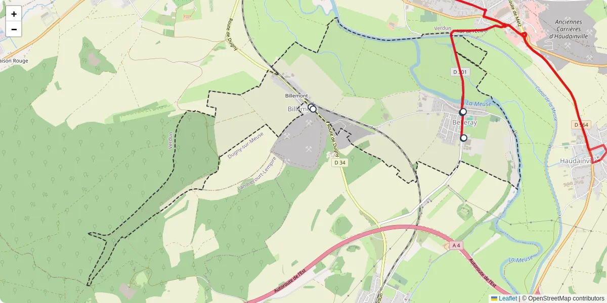 Carte du réseau de transport en commun à Belleray - lignes de bus et arrêts