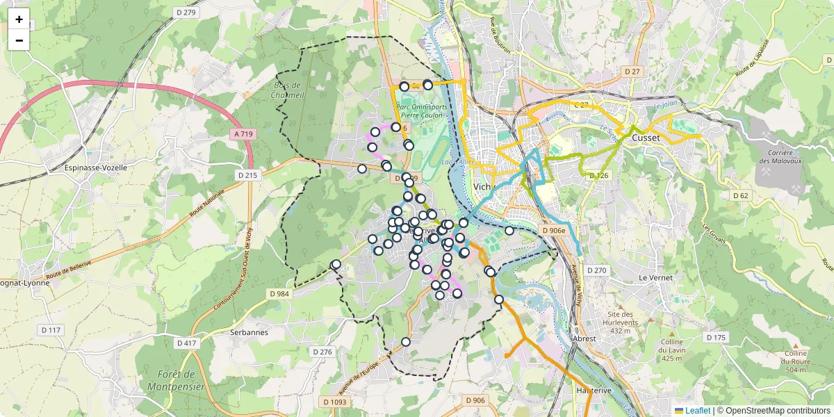 Carte du réseau de transport en commun à Bellerive-sur-Allier - lignes de bus et arrêts