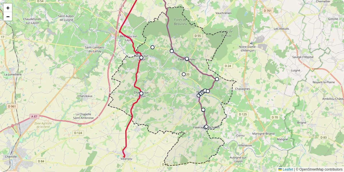 Carte du réseau de transport en commun à Bellevigne-en-Layon - lignes de bus et arrêts