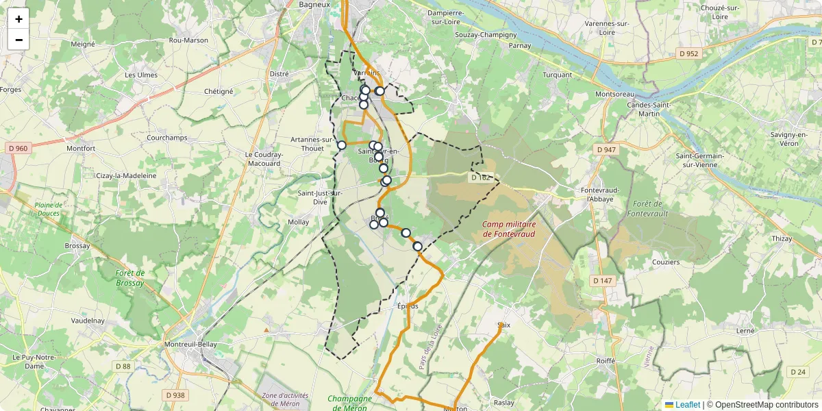Carte du réseau de transport en commun à Bellevigne-les-Châteaux - lignes de bus et arrêts