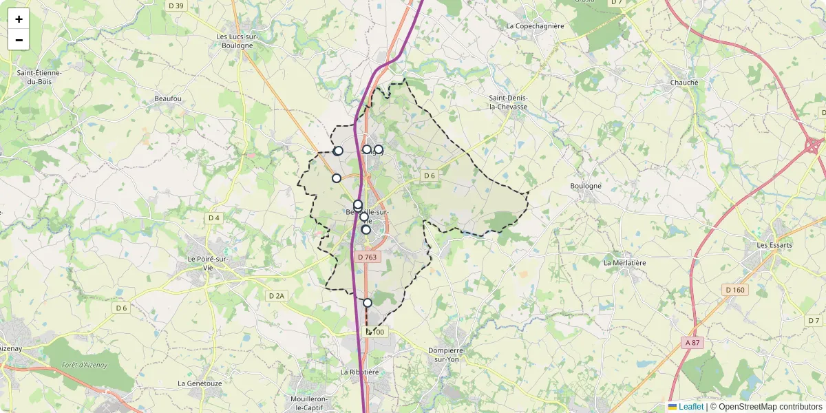 Carte du réseau de transport en commun à Bellevigny - lignes de bus et arrêts