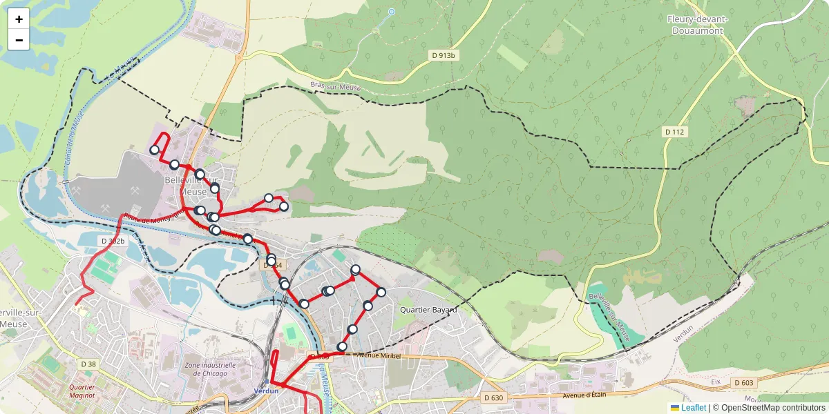 Carte du réseau de transport en commun à Belleville-sur-Meuse - lignes de bus et arrêts
