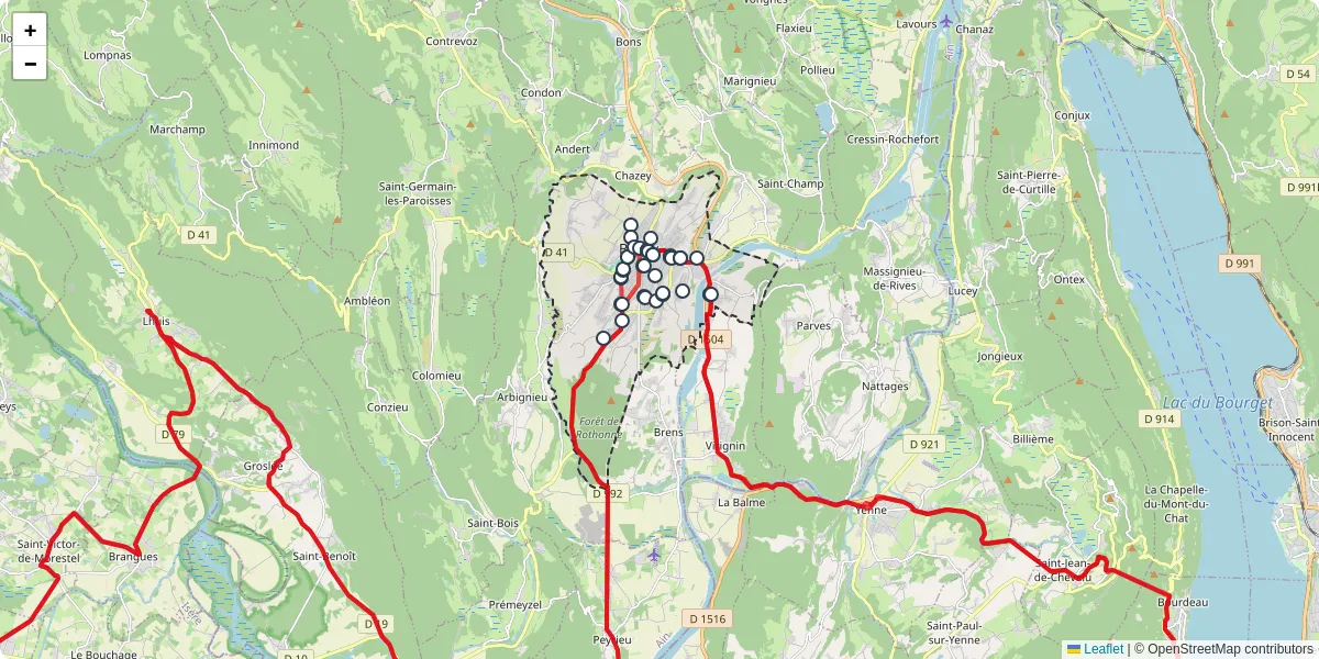Carte du réseau de transport en commun à Belley - lignes de bus et arrêts
