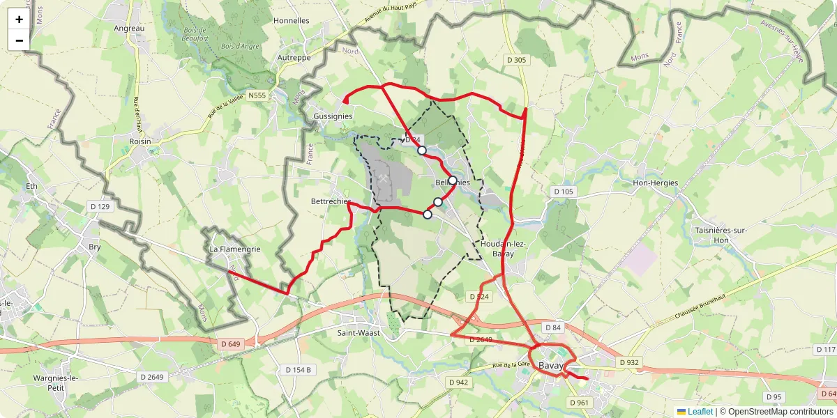 Carte du réseau de transport en commun à Bellignies - lignes de bus et arrêts