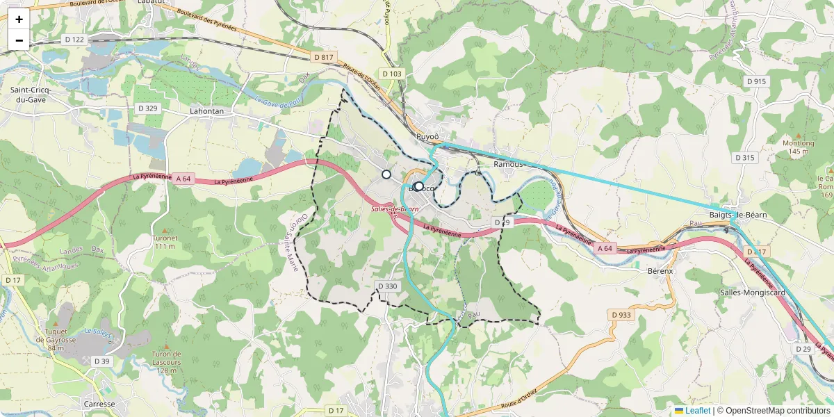 Carte du réseau de transport en commun à Bellocq - lignes de bus et arrêts