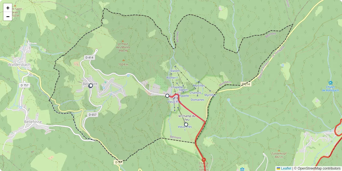 Carte du réseau de transport en commun à Belmont - lignes de bus et arrêts