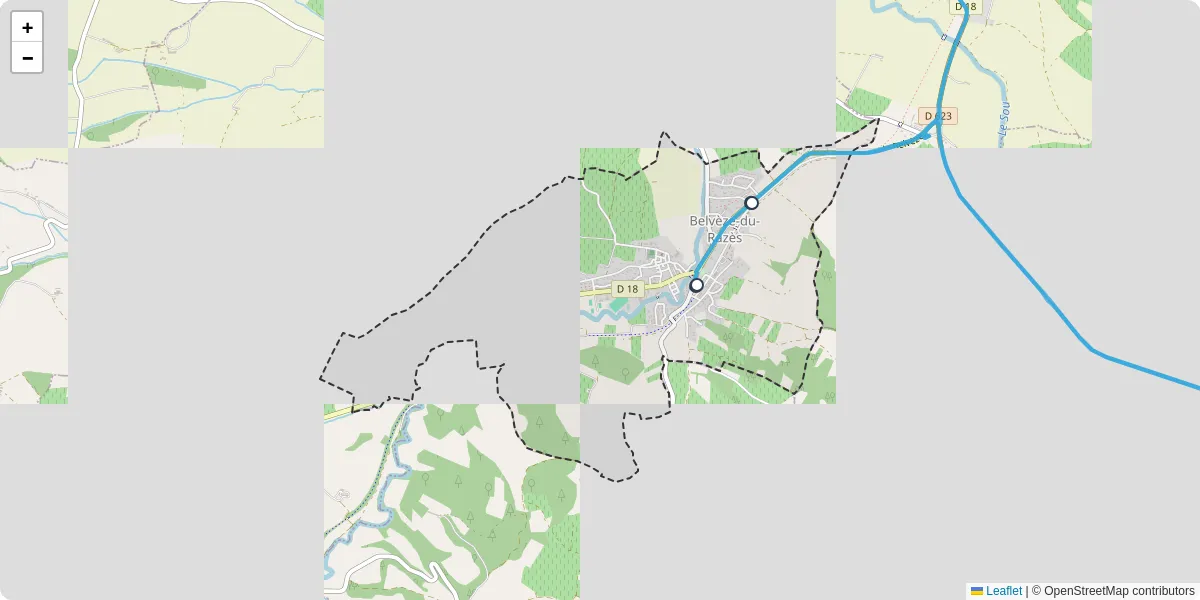 Carte du réseau de transport en commun à Belvèze-du-Razès - lignes de bus et arrêts