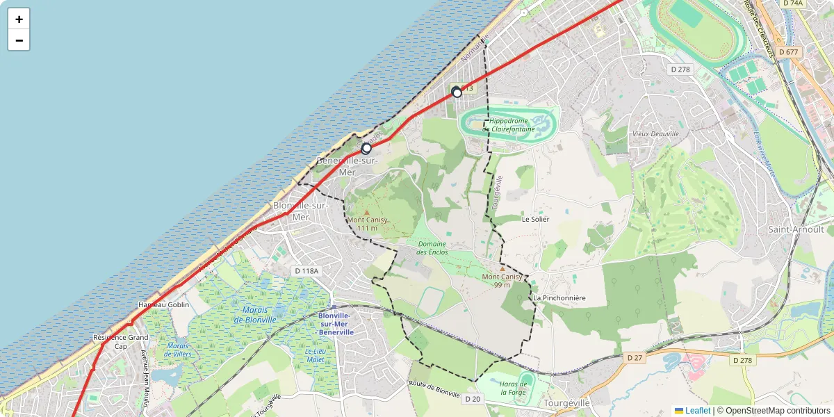 Carte du réseau de transport en commun à Benerville-sur-Mer - lignes de bus et arrêts