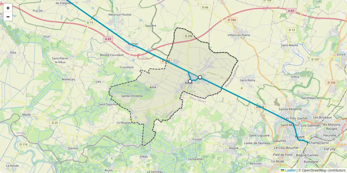 Carte du réseau de transport en commun à Benet - lignes de bus et arrêts