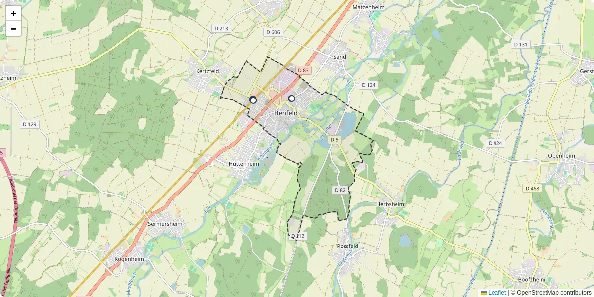 Carte du réseau de transport en commun à Benfeld - lignes de bus et arrêts