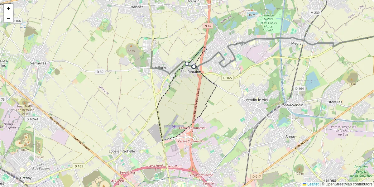 Carte du réseau de transport en commun à Bénifontaine - lignes de bus et arrêts