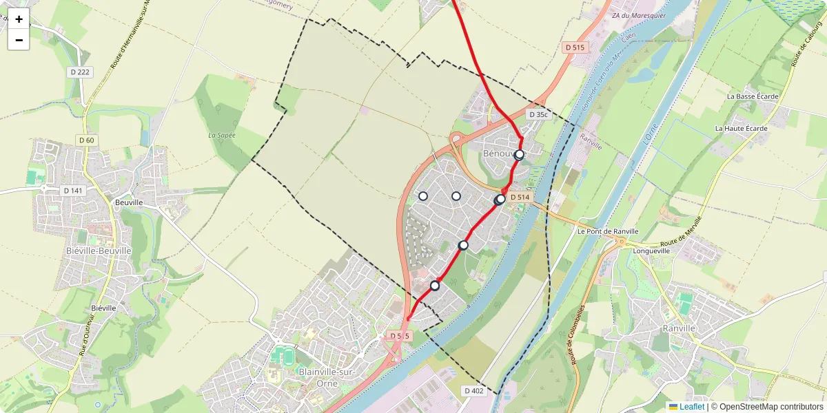 Carte du réseau de transport en commun à Bénouville - lignes de bus et arrêts