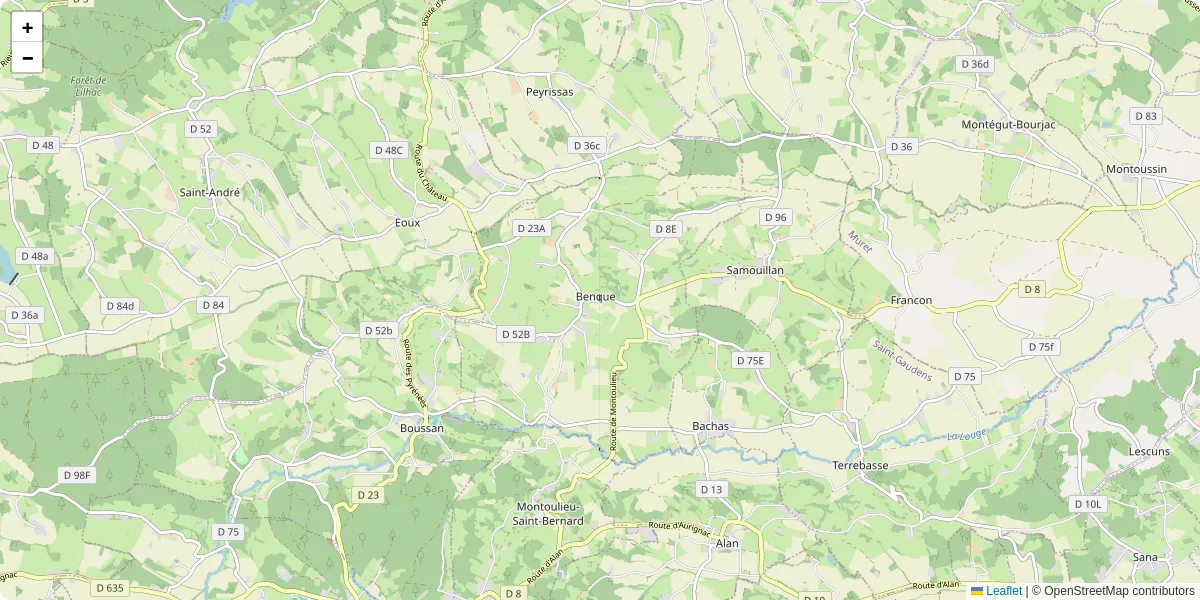 Carte du réseau de transport en commun à Benque - lignes de bus et arrêts