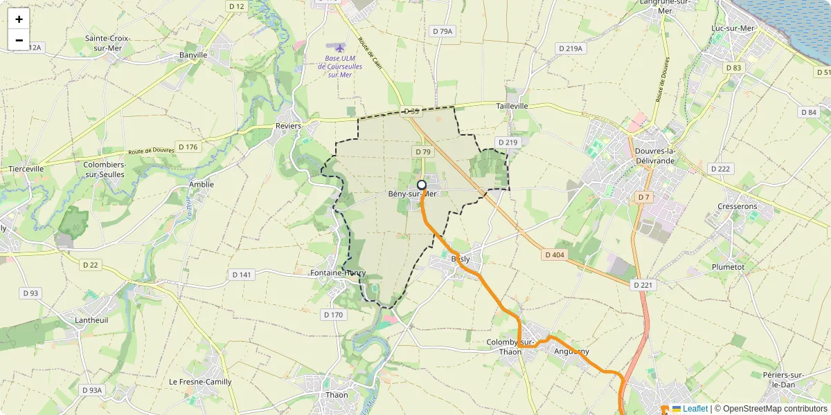 Carte du réseau de transport en commun à Bény-sur-Mer - lignes de bus et arrêts