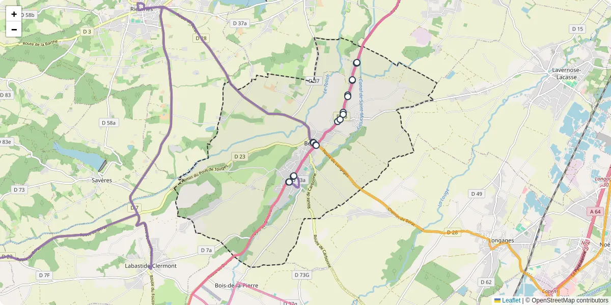 Carte du réseau de transport en commun à Bérat - lignes de bus et arrêts