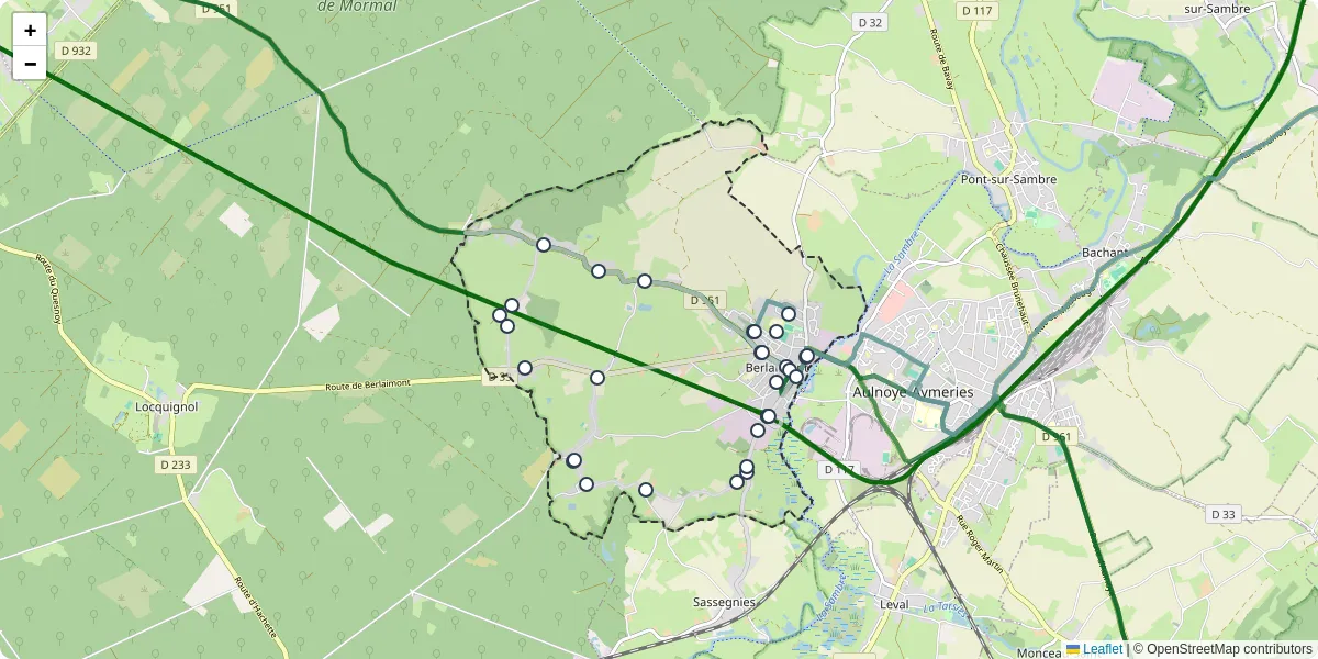 Carte du réseau de transport en commun à Berlaimont - lignes de bus et arrêts