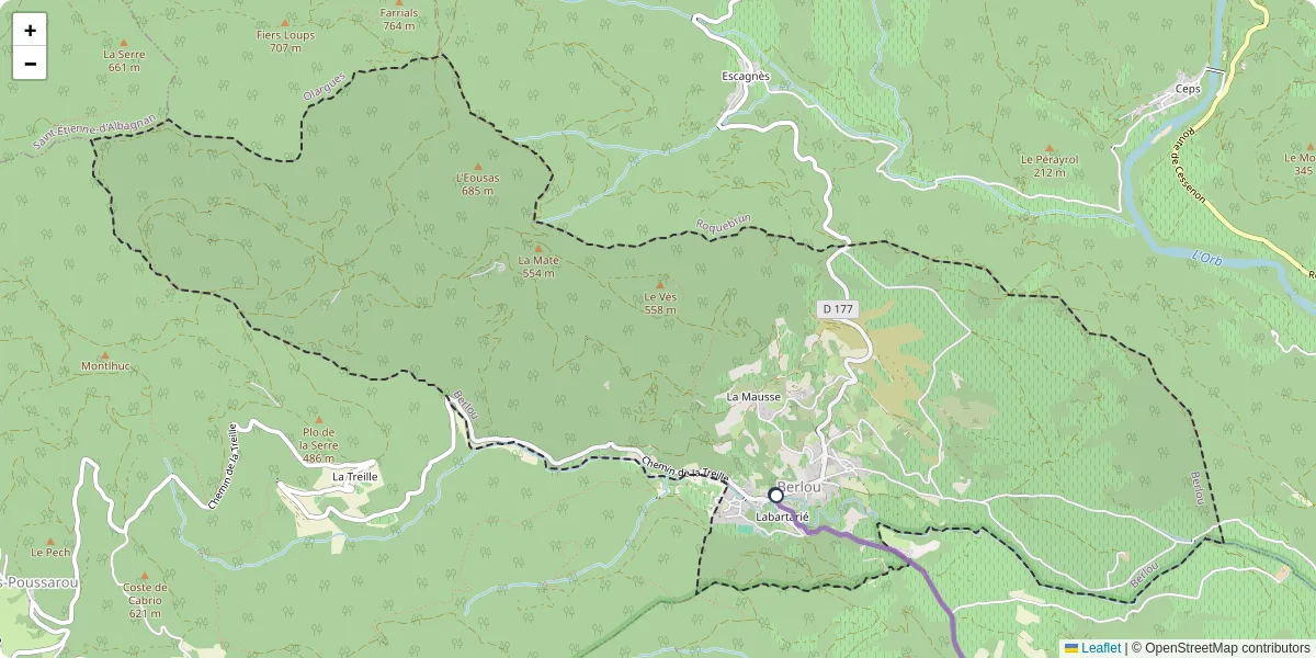 Carte du réseau de transport en commun à Berlou - lignes de bus et arrêts