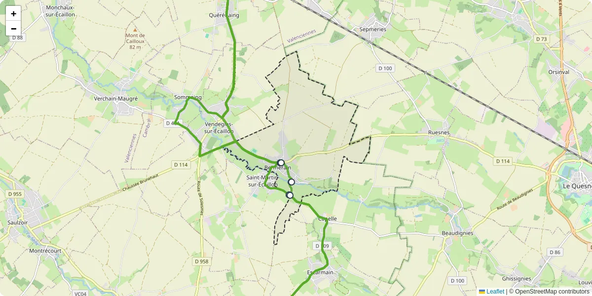 Carte du réseau de transport en commun à Bermerain - lignes de bus et arrêts