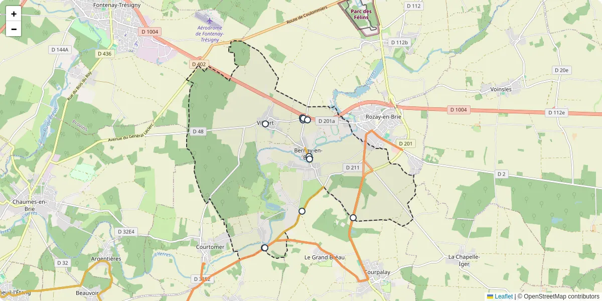 Carte du réseau de transport en commun à Bernay-Vilbert - lignes de bus et arrêts