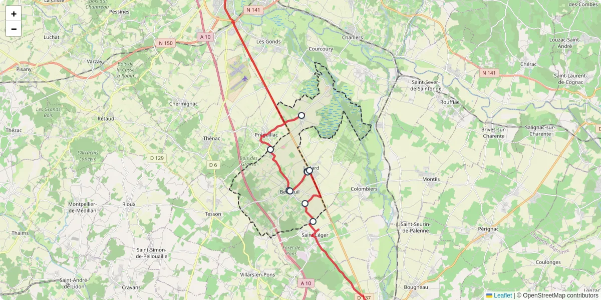 Carte du réseau de transport en commun à Berneuil - lignes de bus et arrêts