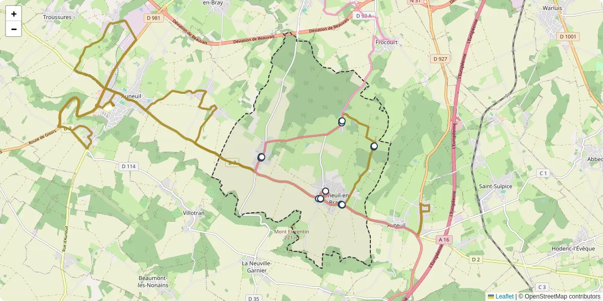 Carte du réseau de transport en commun à Berneuil-en-Bray - lignes de bus et arrêts