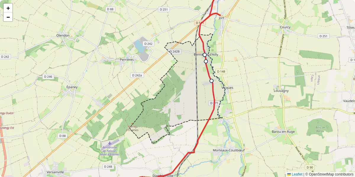 Carte du réseau de transport en commun à Bernières-d'Ailly - lignes de bus et arrêts