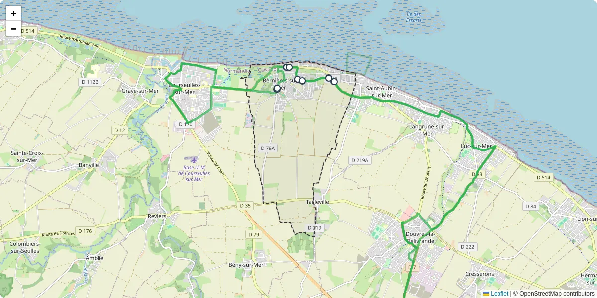 Carte du réseau de transport en commun à Bernières-sur-Mer - lignes de bus et arrêts