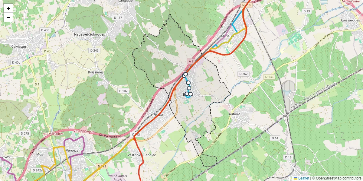 Carte du réseau de transport en commun à Bernis - lignes de bus et arrêts
