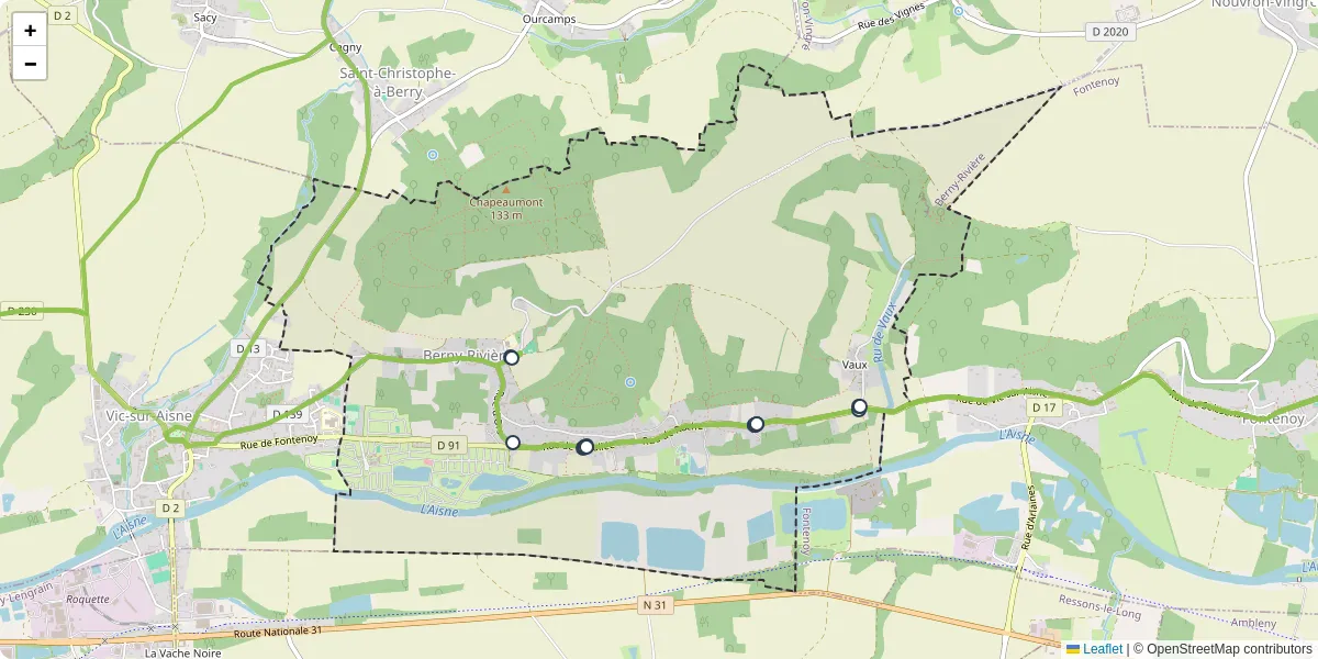 Carte du réseau de transport en commun à Berny-Rivière - lignes de bus et arrêts