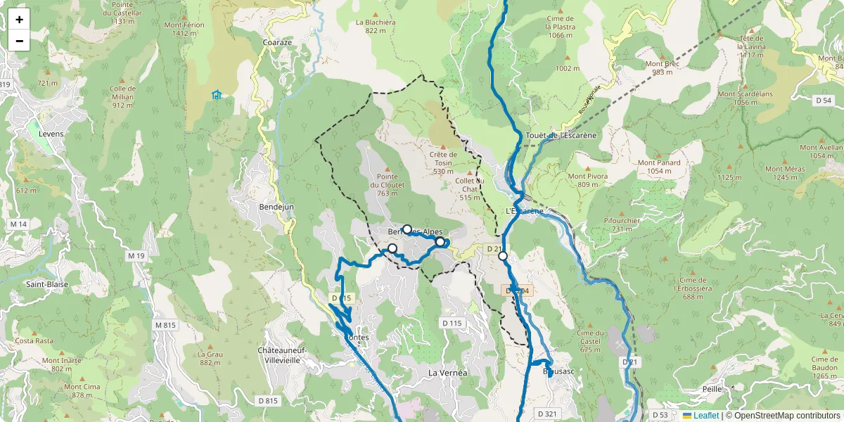 Carte du réseau de transport en commun à Berre-les-Alpes - lignes de bus et arrêts