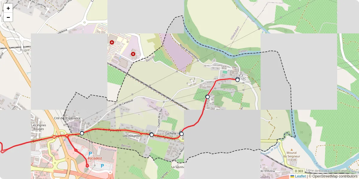 Carte du réseau de transport en commun à Berriac - lignes de bus et arrêts