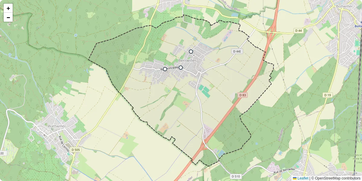 Carte du réseau de transport en commun à Berrwiller - lignes de bus et arrêts