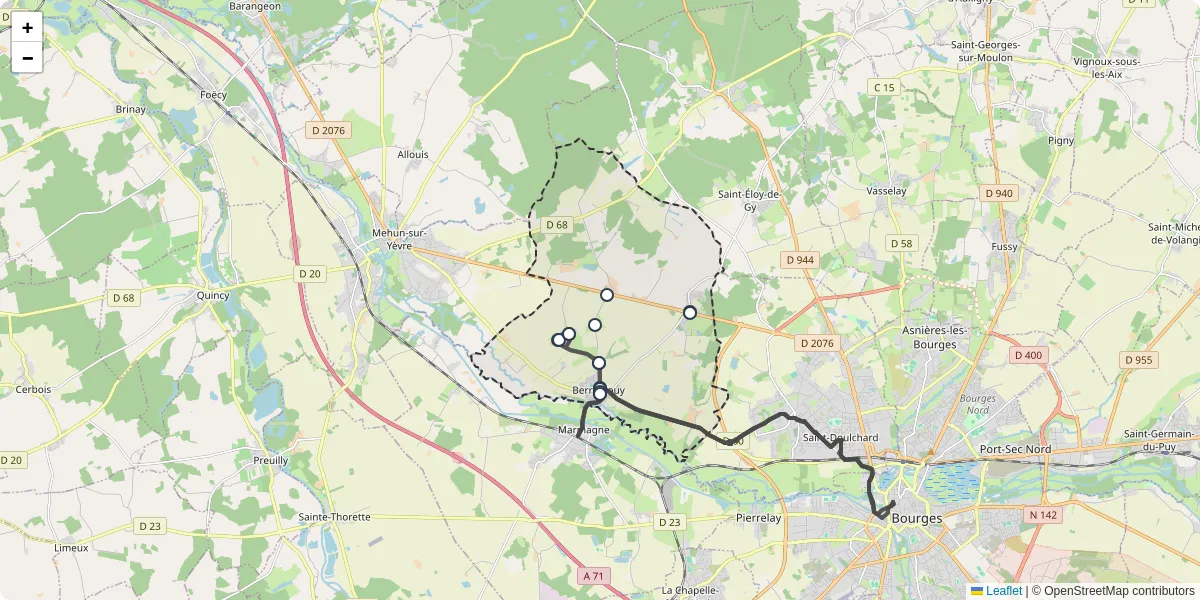 Carte du réseau de transport en commun à Berry-Bouy - lignes de bus et arrêts