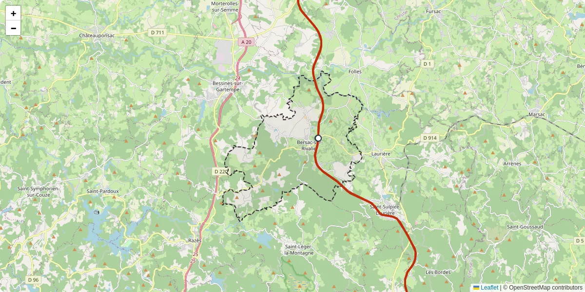 Carte du réseau de transport en commun à Bersac-sur-Rivalier - lignes de bus et arrêts