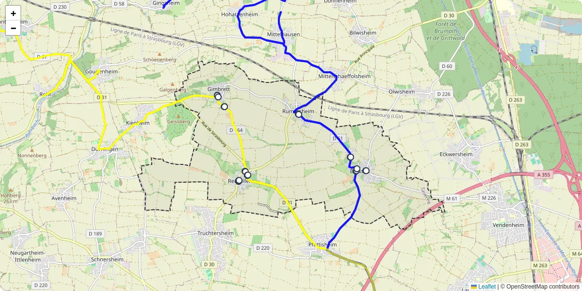Carte du réseau de transport en commun à Berstett - lignes de bus et arrêts